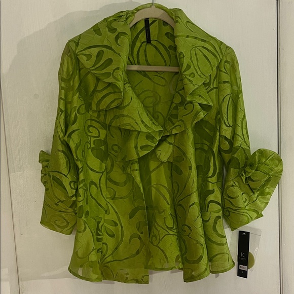 IC Connie K Funky Green Raffle Rosette Dramatic Topper Jacket - Picture 1 of 8